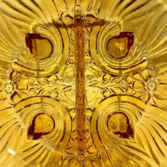 Vintage Amber Carnival Glass Two Section Footed Dish - Picture 2 of 7
